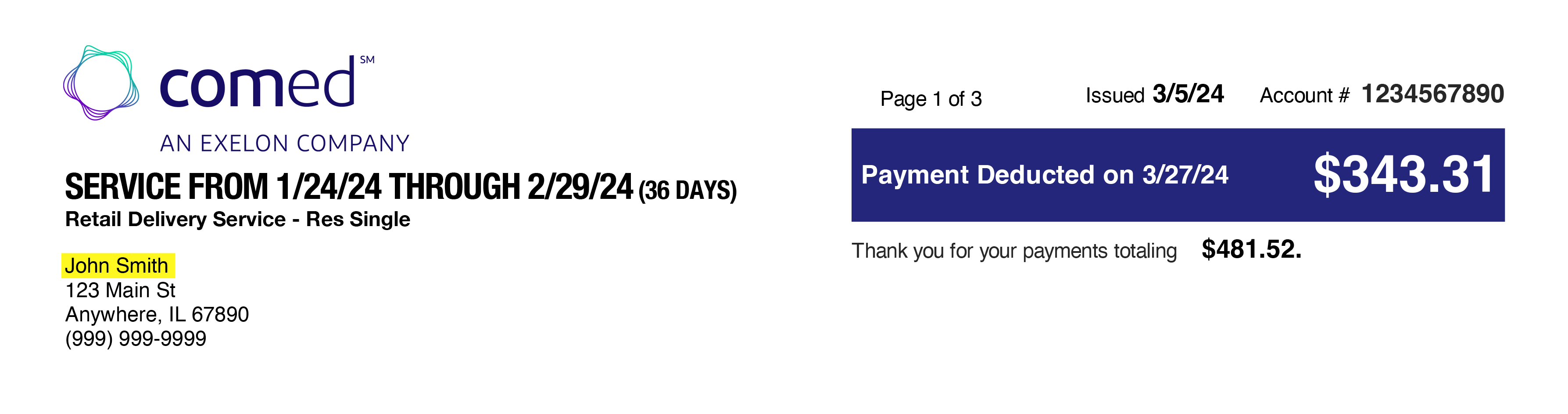 Your ComEd Customer Name